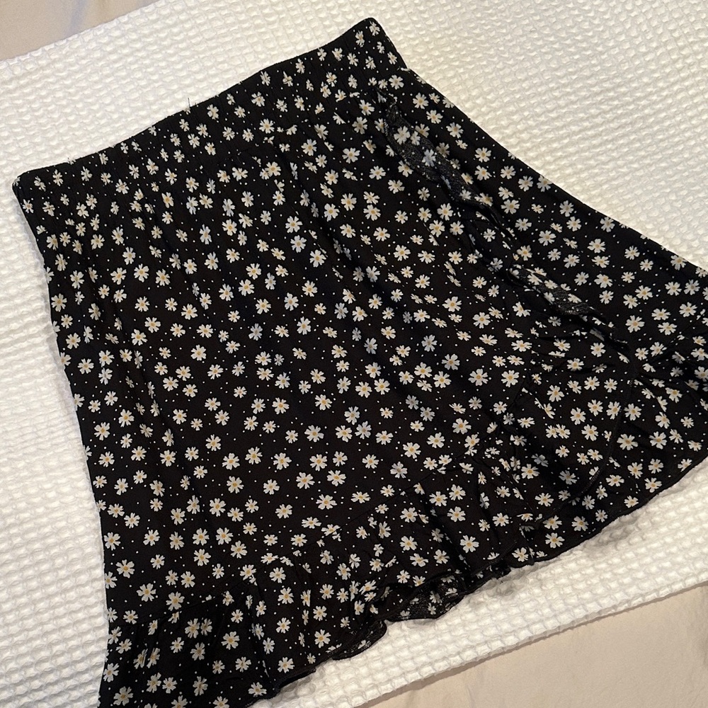Floral Black Mini Skirt